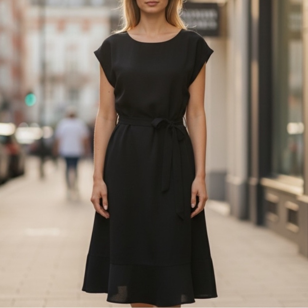 NEW•M•BANANA REPUBLIC Black Shift Dress w Tie Waist